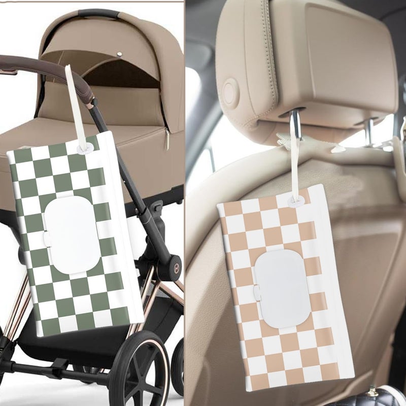 cephira Baby Wipe Holder, 3-Pack Portable Refillable Wipe Dispenser, Waterproof & Dustproof Travel Baby Wipes Case, Reusable Diaper Wipe Container with Checkerboard Design - Image 5